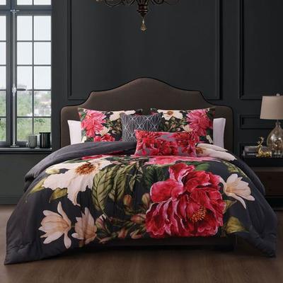 Zako Llc Flower Garland Comforter Bed Set Charcoal, Queen, Charcoal