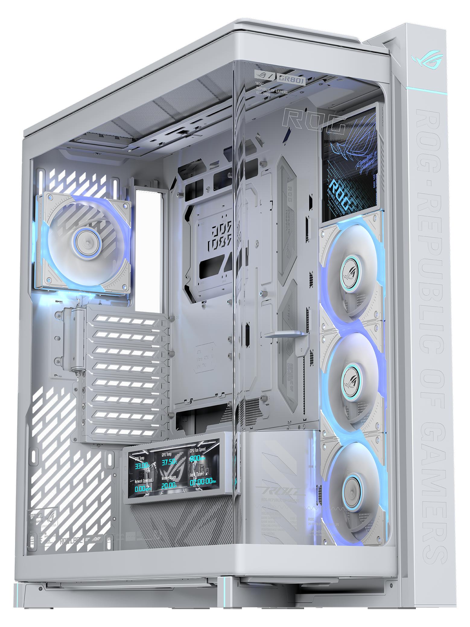 ASUS ROG CRONOX GR801 CURVE TG ARGB WHITE, Midi Tower, PC, Weiß, ATX, EATX, micro ATX, Mini-ITX, BTF, Aluminium, Multi