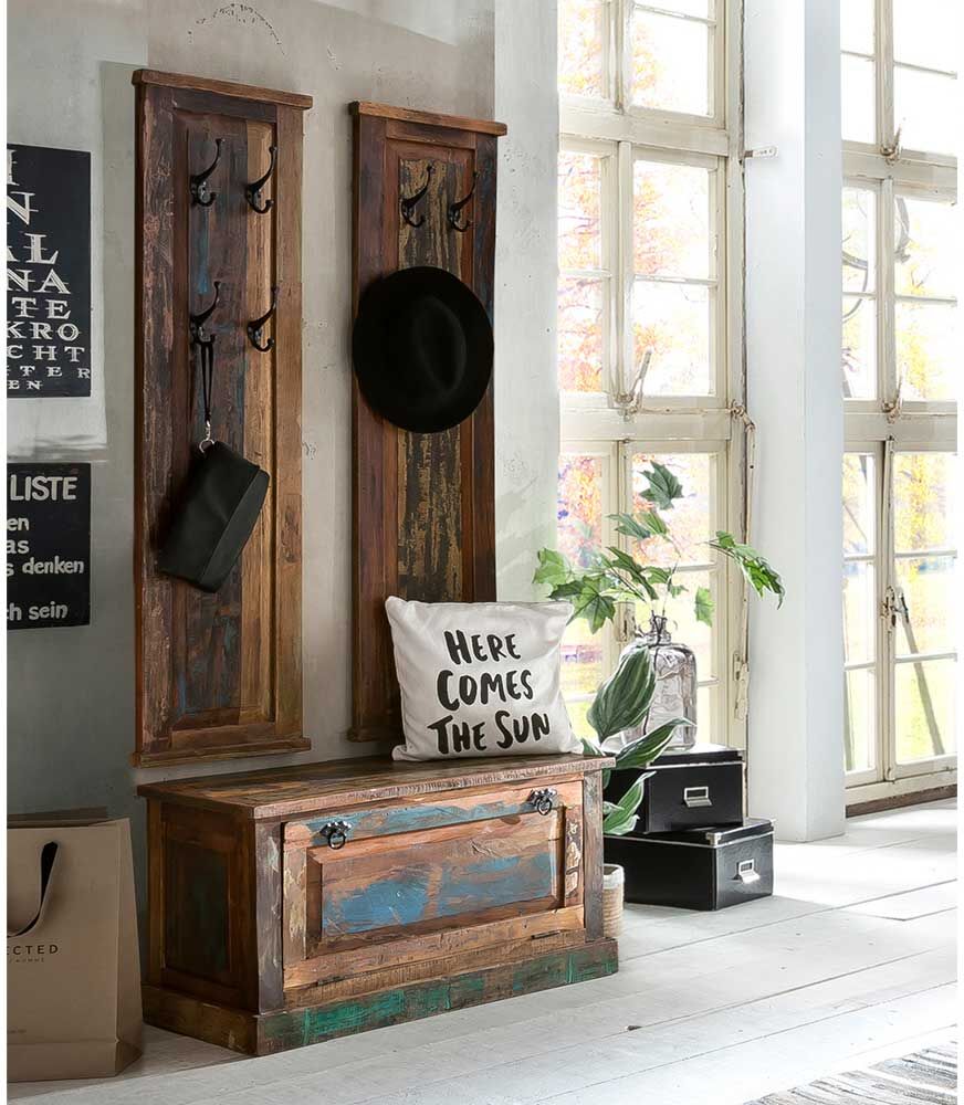 Pharao24.de Komplett Garderobe aus Recyclingholz Shabby Chic Stil (dreiteilig)