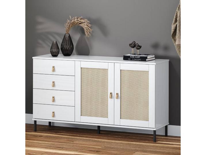 Sideboard 140x80cm 'Seattle' Kiefer massiv weiß 4SK & 2 Türen