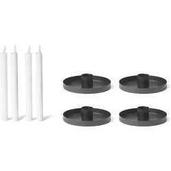 Novaliv, Kerzenständer, 4er-Set Kerzenhalter 6cm Metall SCHWARZ LED Tafelkerze Stabkerze Premium Echtwachskerze