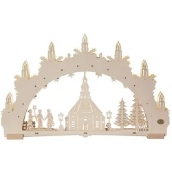 Saico 3D-Lichterbogen  
"Seiffener Kirche",
7-flammige LED-Beleuchtung, warmweiß und Timerfunktion am Trafo