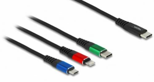 Delock USB-Kabel USB 2.0 USB-A Stecker, USB-C Stecker, Apple Lightning Stecker, Apple Lightning Stecker 0.30m Schwarz 87881