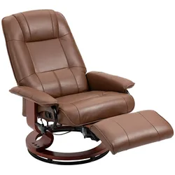 OKWISH Relaxsessel TV Sessel Kunstleder Braun 100x78x87 cm drehbar mit Liegefunktion 145 Grad Rückenlehne Fußstütze Armlehnen
