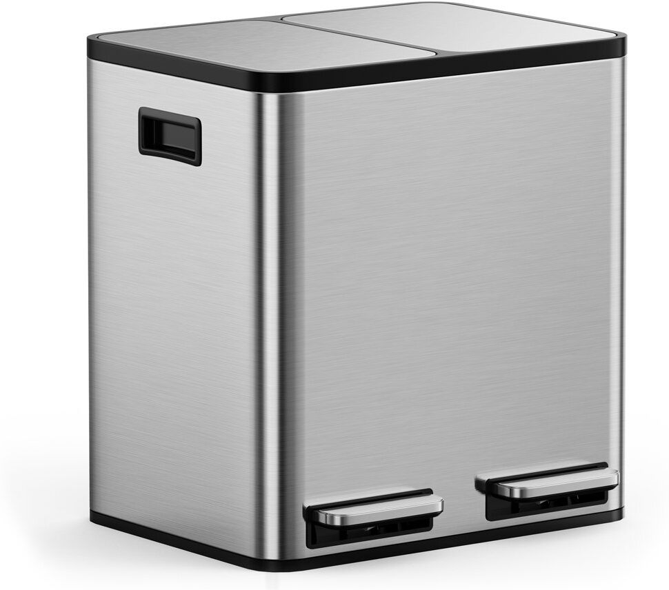 VonHaus Stainless Steel 30 Litre Step On Multi-Compartments Trash & Recycling Bin Stainless Steel 30L