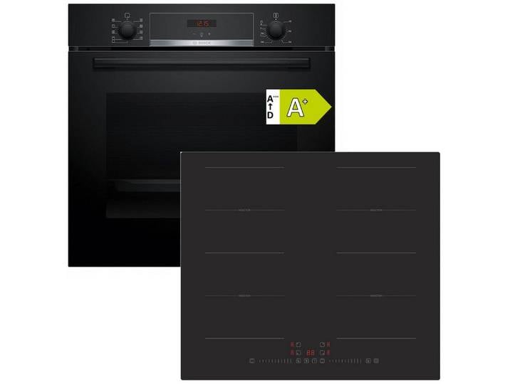 BOSCH Backofen-Set Autarkes Herdset BOSCH Einbaubackofen Serie4 + PKM Induktions Kochfeld, mit 1-fach-Teleskopauszug, Pyrolyse-Selbstreinigung