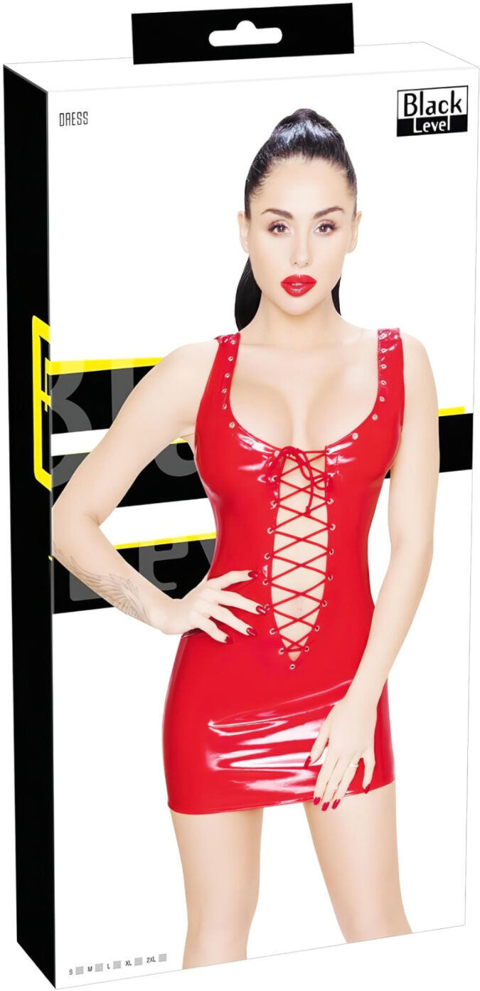 Black Level - Lace-up Vinyl Mini Dress (Red) - 2XL