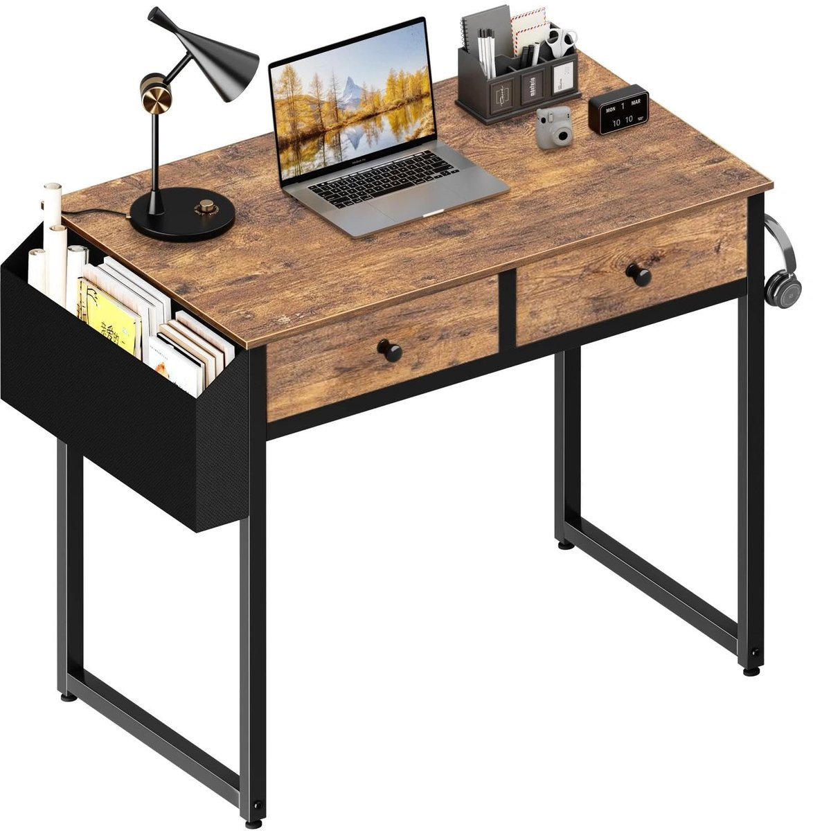 Omgoods Computerbureau met 2 lades, Rustiek Bruin, Breedte: 81 cm