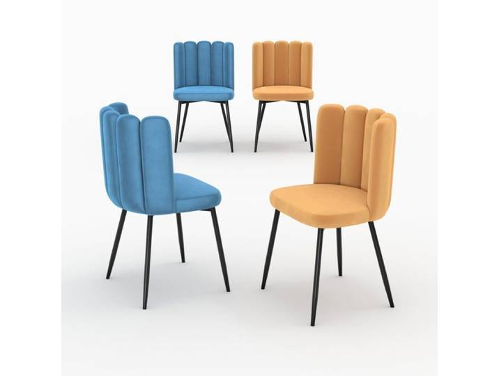 Pack 4 chaises en velours bleu et jaune - Rosy - Maison Pavane