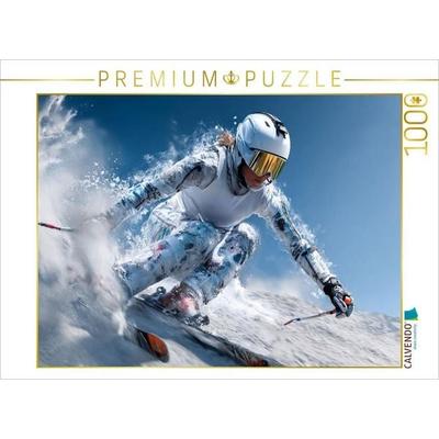 CALVENDO Puzzle Ski Alpin Szene einer rasanten Abfahrt. Kraftvolle Wintersport-Szene im künstlerischen Stil | 1000 Teile Lege-Größe 64x48cm Foto-Puzzl