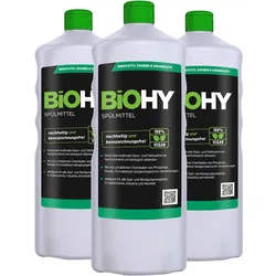 BiOHY Spülmittel (3x1l Flasche) | Frei von schädlichen Chemikalien & biologisch abbaubar | Glanz- & Fettlöseformel