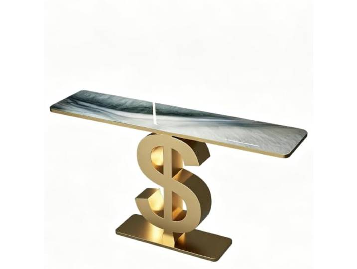 LEUBDIBR Moderne Sinterstein‑Konsole für Eingangsbereich und Flur Sinterstein‑Platte, stabiler Metallrahmen, moderner Luxusstil(Gold Base‑E,150cm/59.1in)
