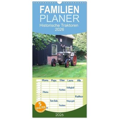 Familienplaner 2026 - Historische Traktoren 2026 mit 5 Spalten (Wandkalender, 21 x 45 cm) CALVENDO