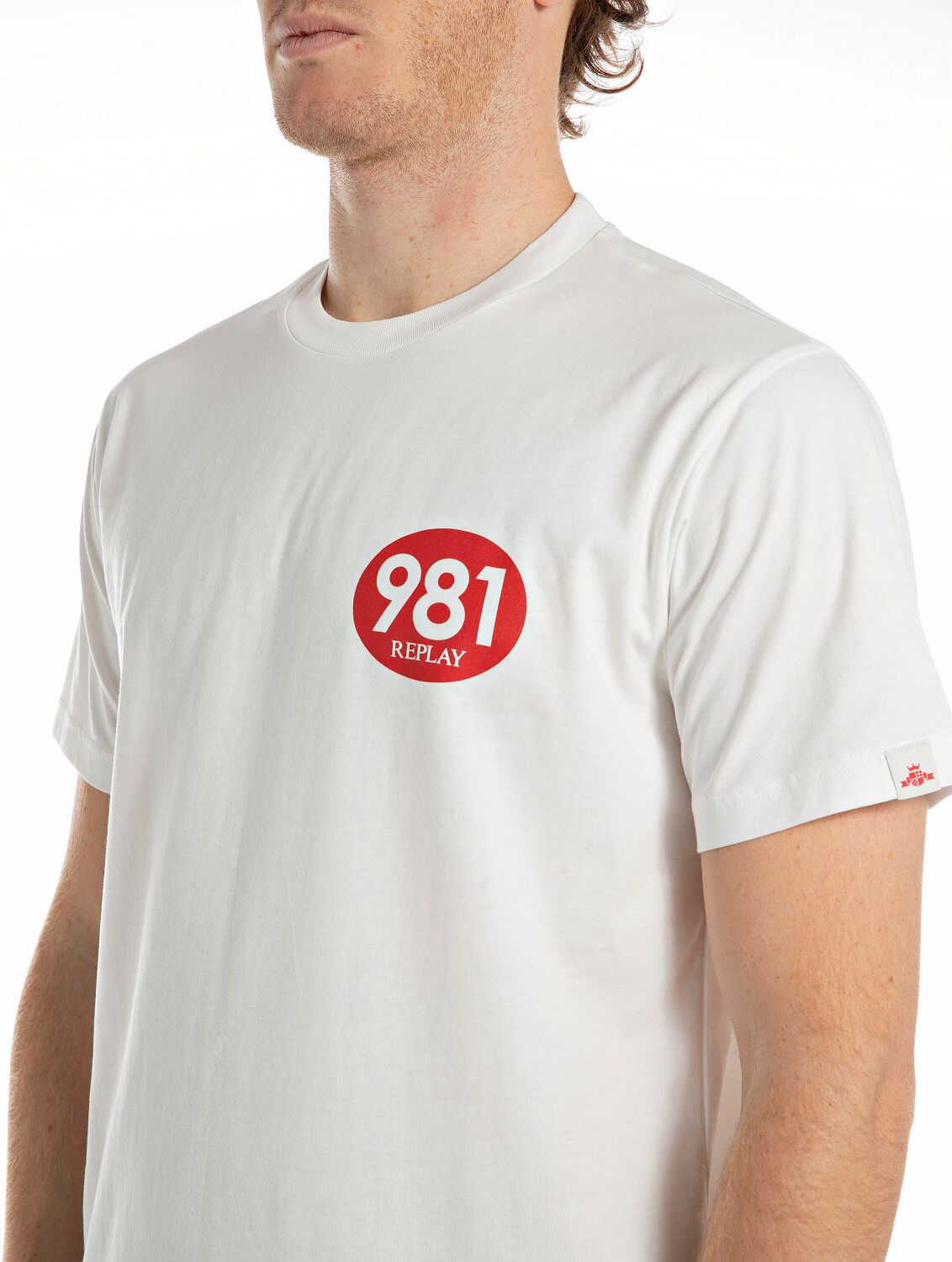 T-Shirt REPLAY, Herren, Gr. L, weiss (natural weiß), Jersey, Obermaterial: 100% Baumwolle, bedruckt, regular fit, Rundhals, Shirts T-Shirt, mit 981-Print auf der Brust natural weiß L
