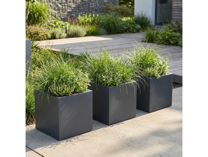 3er-Set Pflanzkasten 25L aus Kunststoff, 38cm, anthrazit
