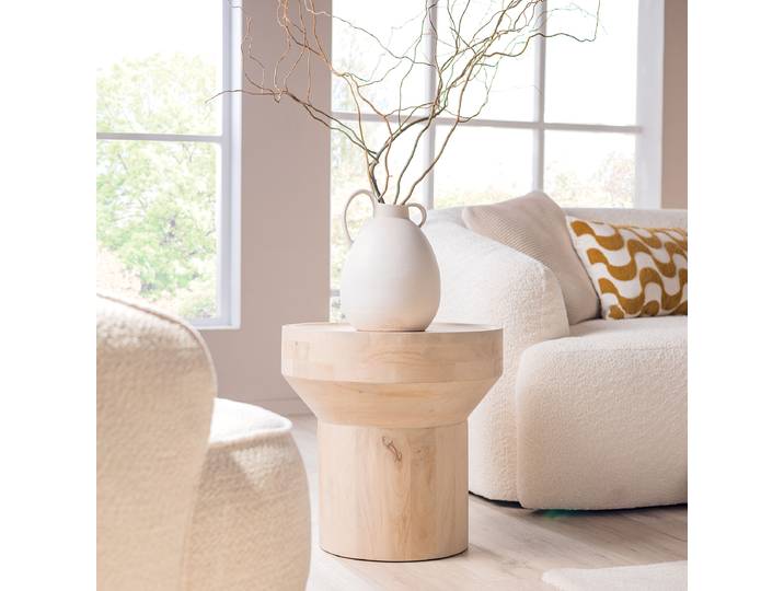 Massiver Beistelltisch SPUNK Ø 50cm Beige/Mango