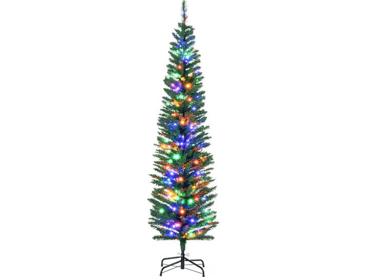 HOMCOM Sapin de Noël artificiel lumineux 180 cm en forme de crayon\, arbre de Noël avec 150 lumières multicolores\, 390 branches\, base en acier\, pour décoration de Noël\, vert