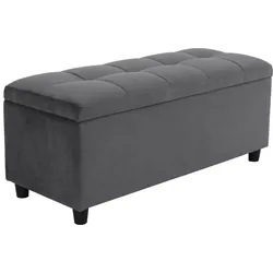 Bettbank "Abgesteppt", grau, B:100cm H:42,5cm T:40cm, Holzwerkstoff, Massivholz, Polyester, Sitzbänke, Bettbank, Mit Stauraum, auch als Garderobenbank geeignet, Polsterbank