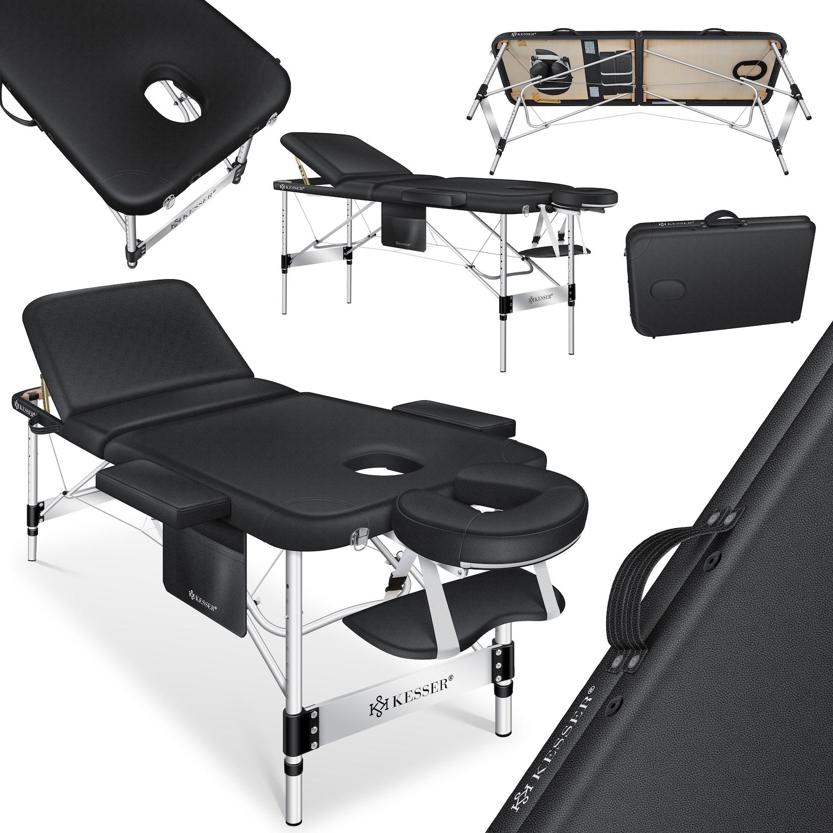 KESSER® Mobile Massageliege klappbar & höhenverstellbar 3 Zonen Massagebett Massagetisch Kosmetikliege Breit Therapieliege Aluminium + 10x Gesichtsauflage mit Kopfstütze Armlehnen & Tasche