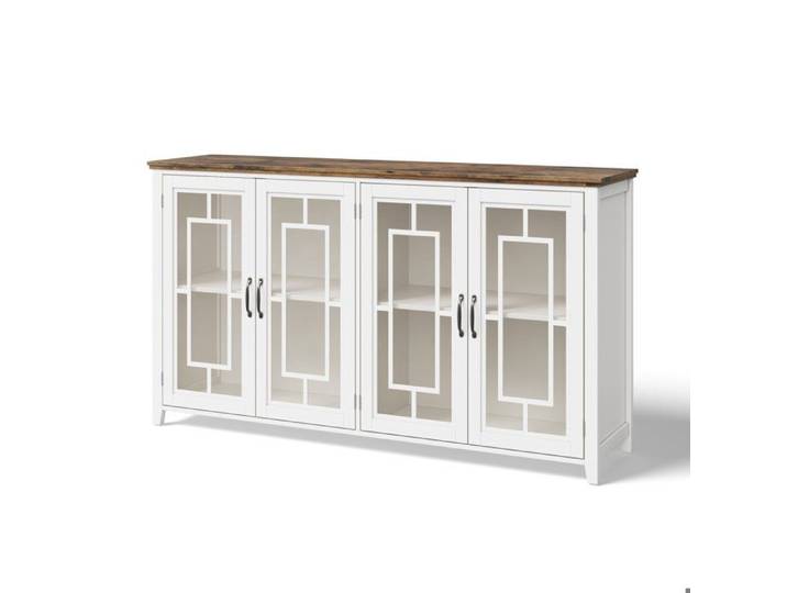 Buffet - HIBA - 160 cm - Portes vitrées - Dessus effet bois rétro - Grand rangement