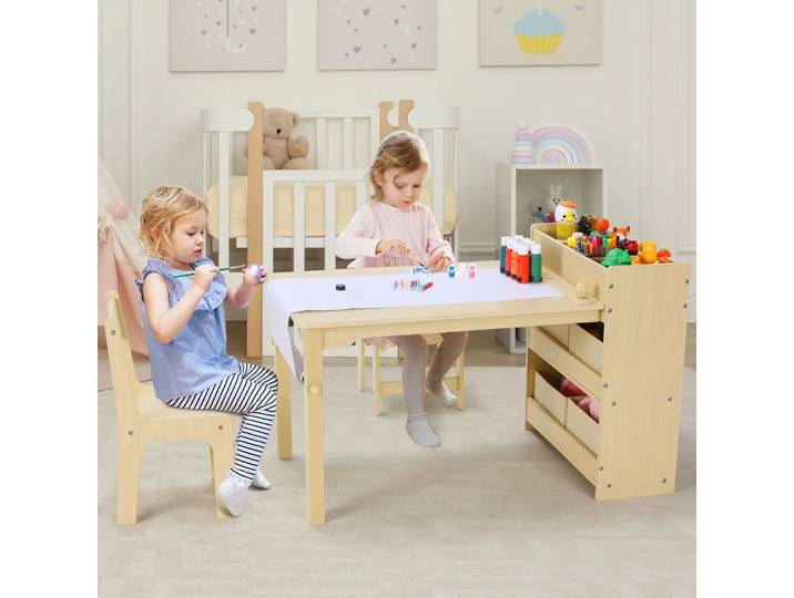 Ensemble table artistique pour enfants et 2 chaises, table artisanale spacieuse avec étagères de rangement pour le dessin, les activités, l'étude – Meubles en bois idéaux