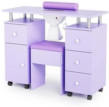 No Nail Desk with Built-in Dust Collector, Wrist Rest, Lockable Wheels and Drawer, Professional Manicure Workstation for Salon