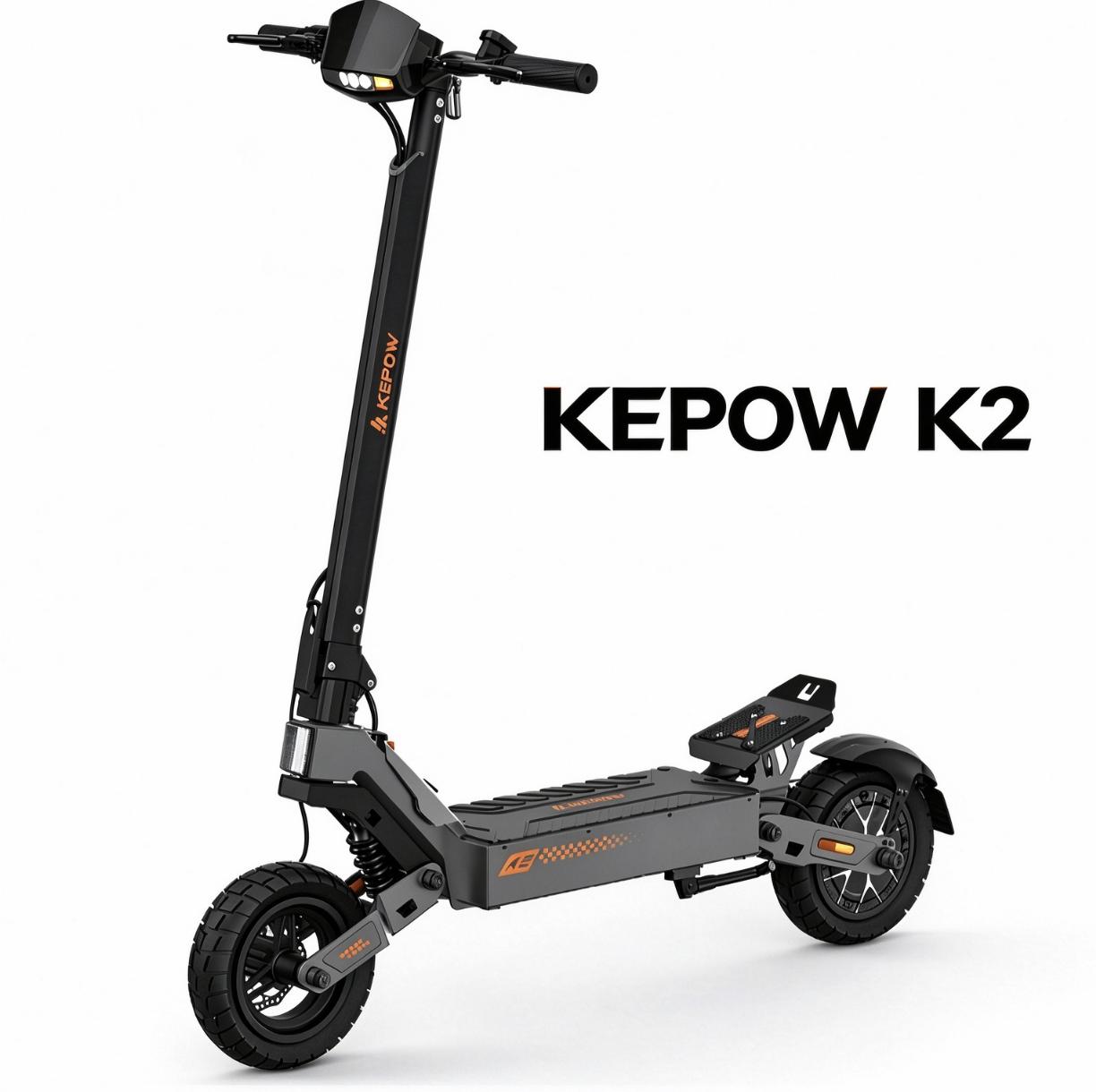 K2 klappbarer E-Scooter für Erwachsene, 48V 18,2Ah, 10-Zoll Offroad-Luftreifen, Doppel-Scheibenbremsen, Touch-Display