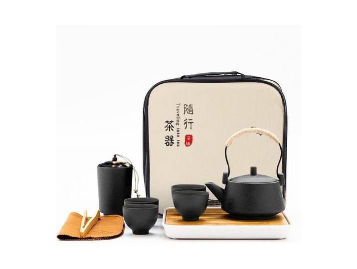LuxusKollektion Teeservice Tee Set Tragbar Porzellan Teekanne Reise Geschenk Männer Schwarz