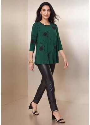 Plus Size Women's Stretch Knit Swing Tunic by Jessica London in Emerald Bold Rose (Size 12) Long Loose 3/4 Sleeve Shirt
