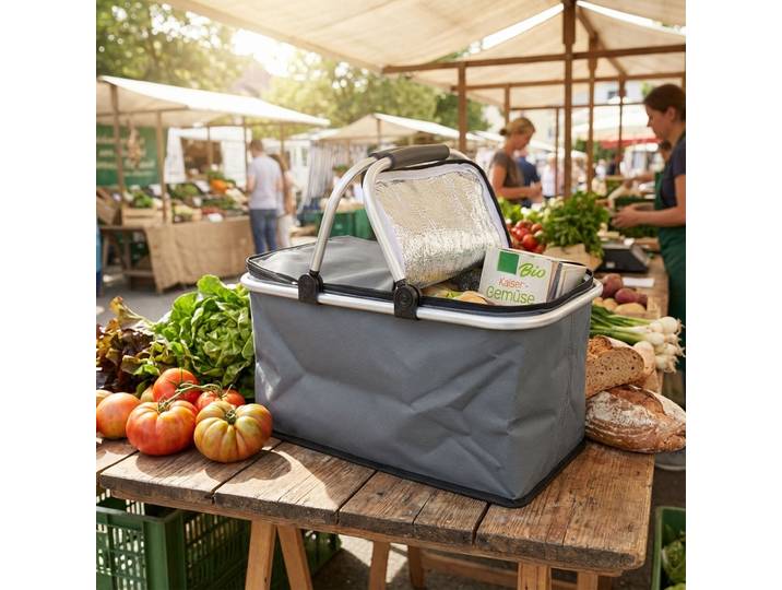 Thermo Einkaufskorb, faltbar, grau, 30l