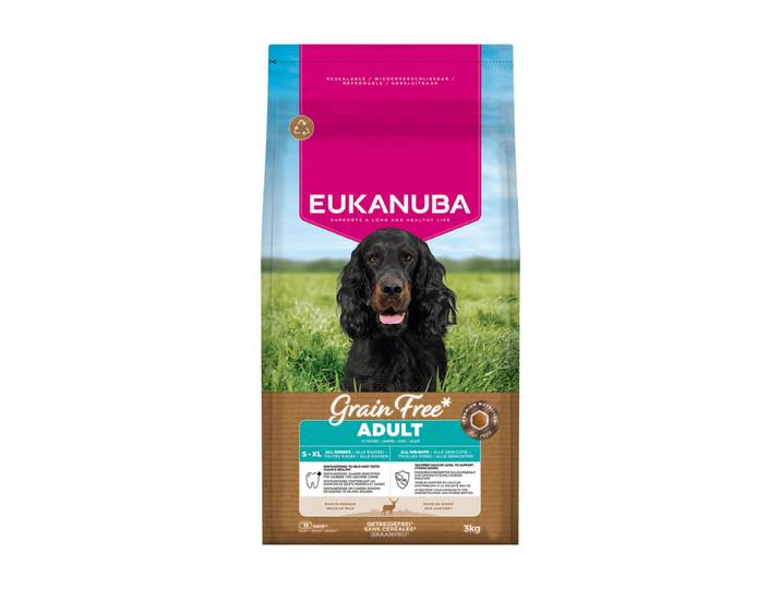 Eukanuba Graanvrij hondenvoer voor volwassen honden, alle rassen, hert, 3 kg
