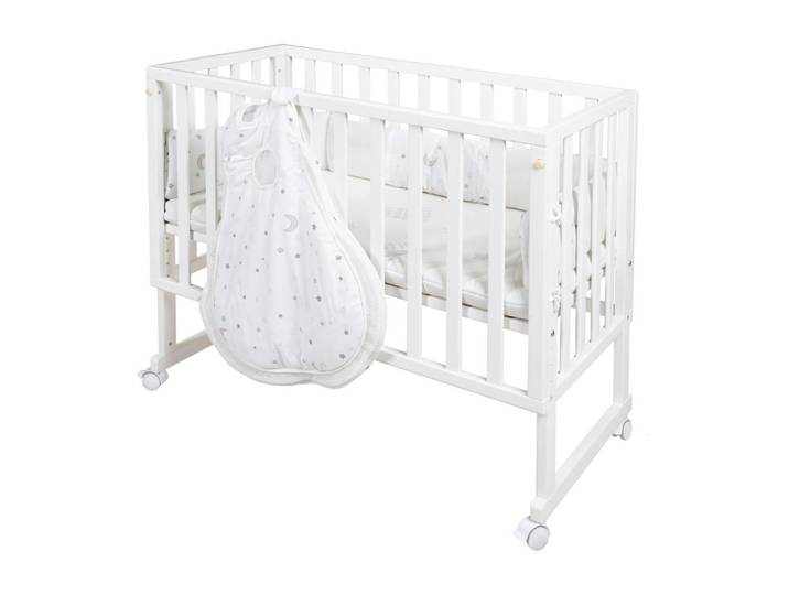 Roba Beistellbett Stubenbett 3 in 1 Sternenzauber, Weiß, Hellgrau, Schichtholz, 49.5x85.5x90 cm, Oeko-Tex® Standard 100, zur Sitzbank umbaubar, zum Gitterbett Bezug abnehmbar, waschbar, höhenverstellbar, Babymöbel, Babybetten, Beistellbetten