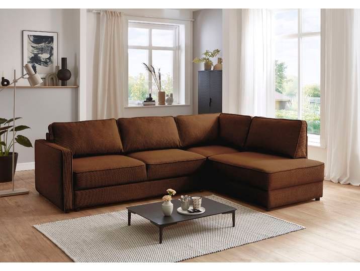 Schlafsofa OTTO HOME Chill , braun (karamellbraun), B:250cm H:86cm T:200cm, 100% Polyester, Sofas, Schlafsofa, Ecksofa mit Schlaffunktion und Bettkasten