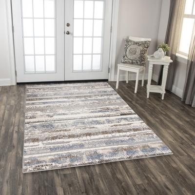 NAVATEXTURA Sage Modern Contemporary Stripe Blue/Brown Wool Area Rug