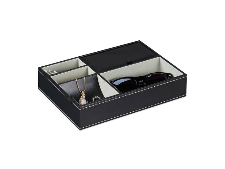 Schmucktablett in Lederoptik Schwarz-Grau