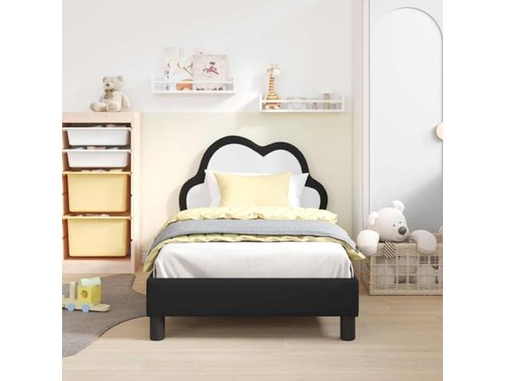 KTHLBRH Einzelbett 80 x 160 cm schwarz Holzgestell Fester Lattenrost, modernes Design, einfache Montage, Verwendung im Innenbereich
