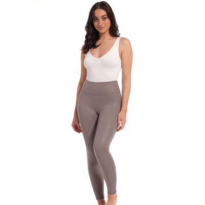 Leggings MAGIC BODYFASHION "Leather Look Legging", Damen, Gr. M, N-Gr, braun (espresso), Obermaterial: 62% Polyamid, 38% Elasthan. Futter: 54% Polyamid, 46% Elasthan, schmal lang, Hosen Leggings, hoch tailliertes Design, keine vordere Mittelnaht