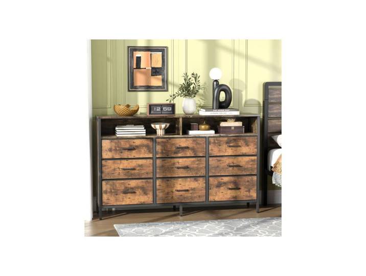 VINGLI Commode Chambre Adulte 9 Tiroirs en Tissu Armoire à Tiroirs avec Cadre Métal pour Chambre Salon Couloir 140x30x87cm