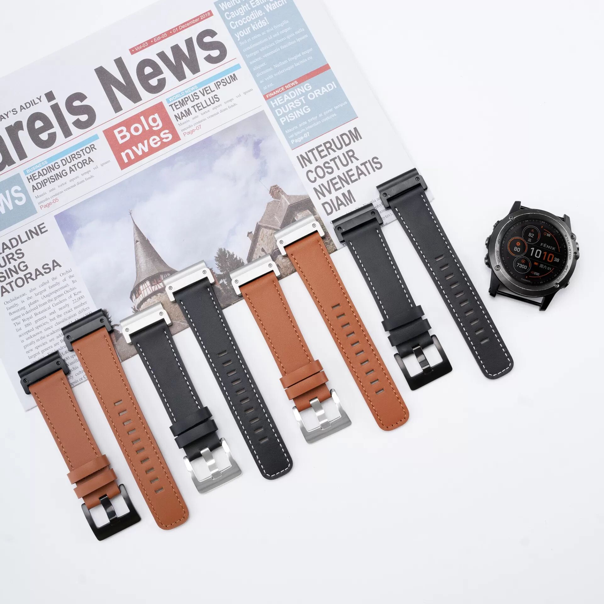 INF Echtes Leder Uhrenarmband kompatibel mit Garmin Fenix 8/Fenix 7X/Fenix 3 - Retro-Stil Schwarz 22 mm