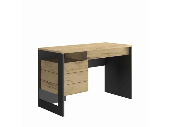 Bureau effet bois, beige,1 porte, 1 tiroir