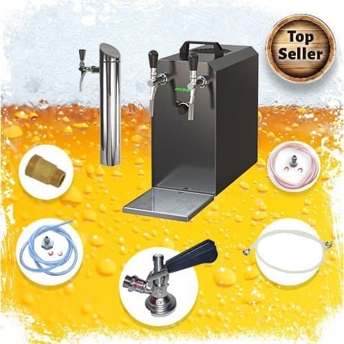 Untertheken Komplett Set - Zapfanlage, Durchlaufkühler, Trockenkühler, Bierzapfanlage - STREAM 50K mit Luftpumpe, 2-leitig, bis zu 55 l/Std, BLACK EDITION, Korb,Korb