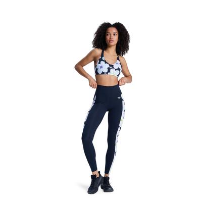 Leggings ROXY "Heart Into It", Damen, Gr. L, Normalgrößen, blau (anthrazit im fleur real), Obermaterial: 75% Polyester, 25% Elasthan., Hosen Leggings