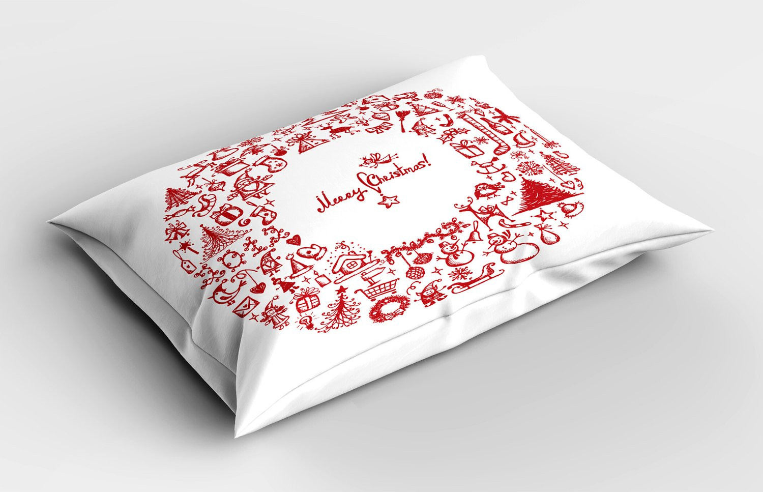 ABAKUHAUS Kerst Kussensloop met Vintage Kerstkrans, Kerstversiering en Kaarsen, Rood, 65 x 50 cm