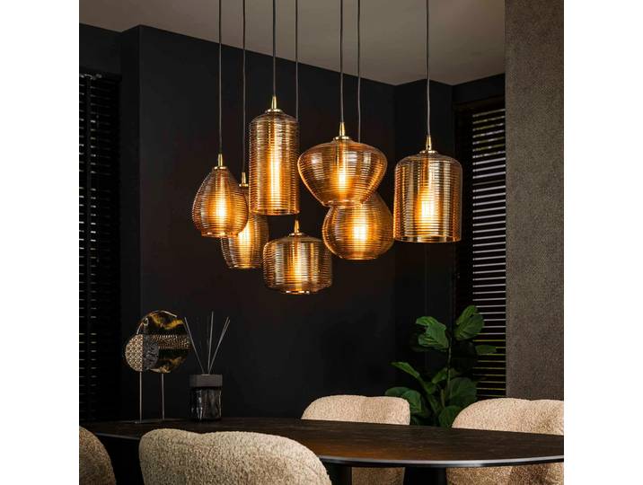 Suspension en verre strié 7 lampes ambrées NOVA