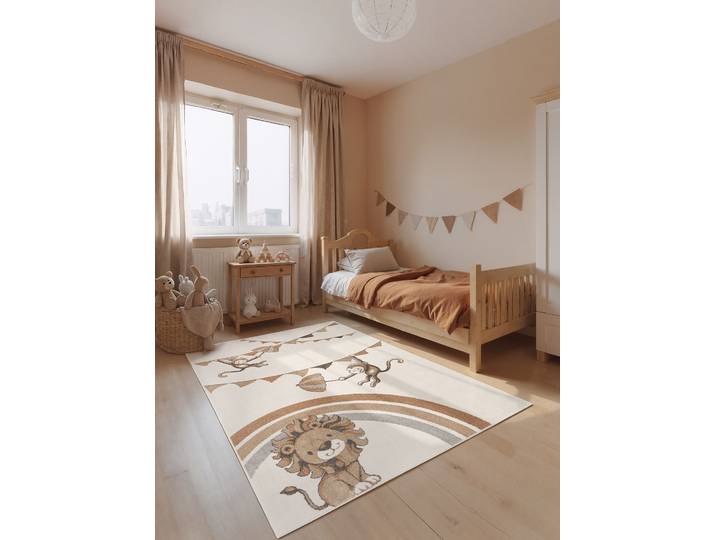 Tapis enfant Lion Rainbow Party 160 x 230cm Blanc