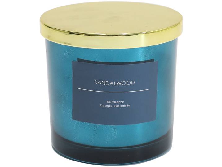 MyDeal Duftkerze Astrid Sandalwood H10xD10 blau, Brenndauer 28h - Material: Glas/Wachs