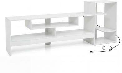 Costway Cube TV Stand for 55 Inch TV with Power Outlets and Open Storage Shelves-White