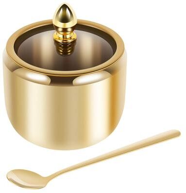 Uplift Treasures Stainless Steel Sugar Jar With Glass Lid And Spoon Stainless Steel Sugar Jar With Glass Lid And Spoon
