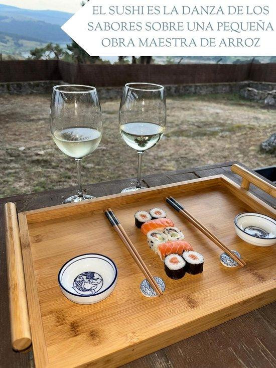 Multicolor Japanse melamine sushi-servies set met houten elementen voor volwassenen