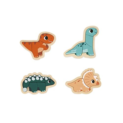 Janod Dino 4 Evoluerende Puzzels van FSC-hout voor Kinderen, Meerdere Kleuren
